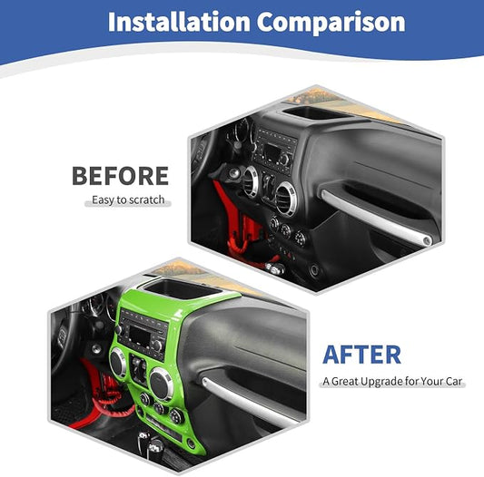 RT-TCZ for Jeep JK Green Dash Accents Radio A/C Controls Cover Trim for Jeep Wrangler JK JKU 2011-2017 ABS Interior Accessories 2pcs