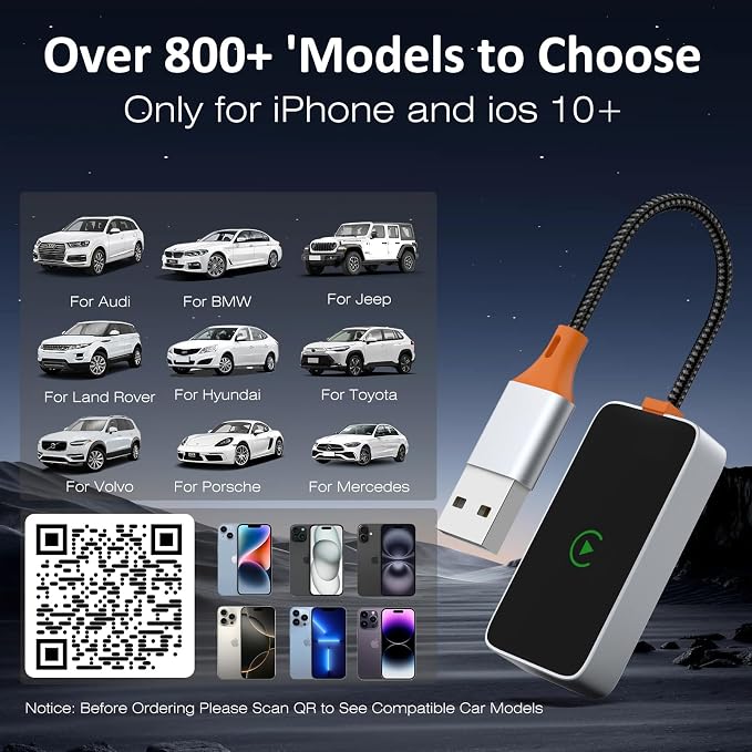 Wireless CarPlay Adapter 2024 Upgraded, Converts Factory Wired CarPlay to Wireless, Plug and Play Car Play Wireless Adapter, Fit for Cars with Built-in CarPlay from 2015 & for Apple iPhone iOS 10+