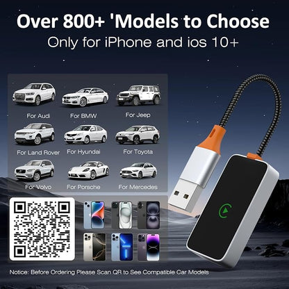 Wireless CarPlay Adapter 2024 Upgraded, Converts Factory Wired CarPlay to Wireless, Plug and Play Car Play Wireless Adapter, Fit for Cars with Built-in CarPlay from 2015 & for Apple iPhone iOS 10+