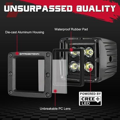 LED Cubes, OFFROADTOWN 3inch 120W CREE LED Pods Driving Lights Cubes Ditch Light Off Road Lights Reverse Light for Truck Pickup UTV ATV SUV Boat 4x4 Car - Driving Flood