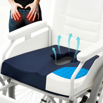 Gel Wheelchair Seat Cushion,Bed Sore Cushions for Butt, Memory Foam Hemorrhoid Pillow for Chairs,Butt Pillow for Pressure Sore&Ulcer Pain,Sciatica &Coccyx Pain Relief,Washable-Cover(Blue)