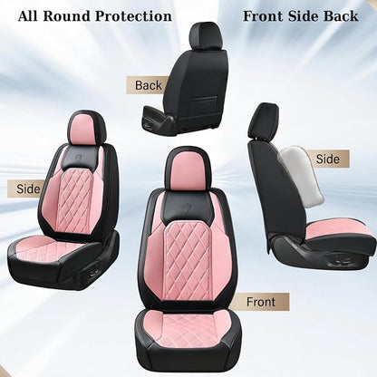 Coverado Leather Seat Covers, Car Seat Cover Front Seats, Waterproof Seat Covers, Luxury Faux Leather Car Seat Protectors, Black and Pink Car Seat Cover Universal Fit for Most Cars