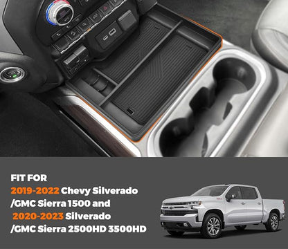 Center Console Organizer with Charger Hole for 2019-2022 Chevy Silverado/GMC Sierra 1500 and 2020-2023 Silverado/GMC Sierra 2500HD 3500HD (Full Console w/Bucket Seats Only)|Keep Clean||No Clutter Up|