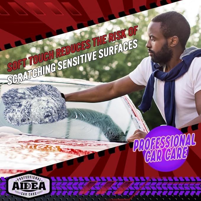 AIDEA Car Wash Mitt Microfiber, 2PK Scratch Free Lint-Free, Wheel Cleaner Mitts, Extra Plush Premium Microfiber Mitt Car Wash Brush, Regular Size 7.12''X10.14''