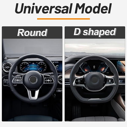 KAFEEK Elastic Long Microfiber Plush Steering Wheel Cover for Winter Warm, Universal 15 inch, Anti-Slip, Odorless, Brown