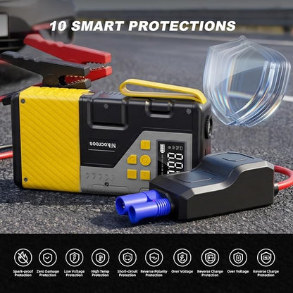 Portable Car Jump Starter with Air Compressor for Emergencies,3000A Peak and 150 PSI Max,for 12L Gas & 10L Diesel Engines,LCD Display,LED Light