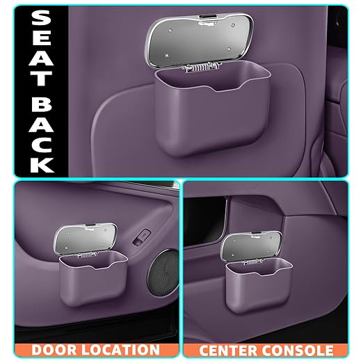 HOLDCY Car Trash Can, Waterproof Multi‑Functional Auto Trash Bin for Door/Console/Seat Back, Universal Vehicle Garbage Can for Car/Truck/SUV Drivers (Purple)