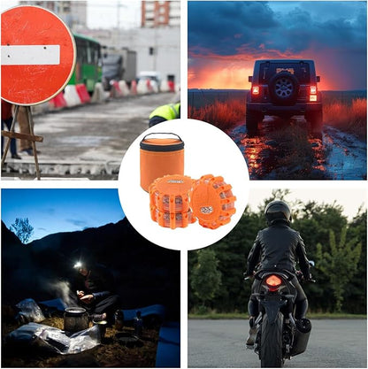 Led Road Flares - Roadside Safety Beacon Disc, Magnetic Road Safety Lights, Flashing Warning Flare Kit with 9 Modes | Waterproof Beacon Disc Pack for Car Vehicles Truck Boats Security