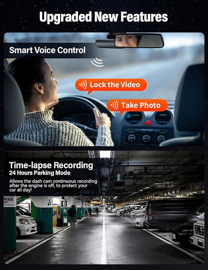 FOCUWAY 4K Front and Rear Dash Cam: Fast 5GHz WiFi & Hands-Free Voice Control, Compact Hidden Design, 24/7 Parking Mode Recording, Supercapacitor & Type-C, Free 64GB Card, Super Night Vision