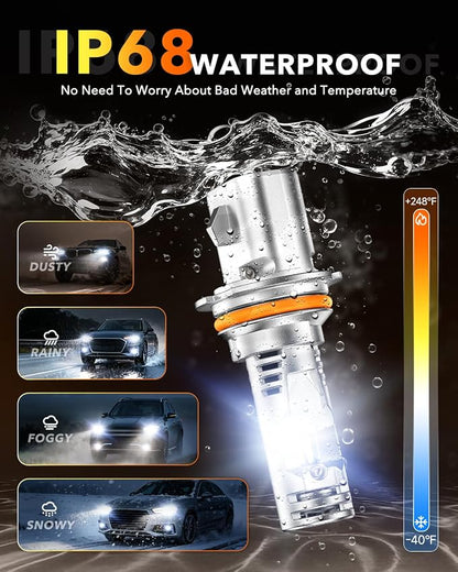 OXILAM 9004 LED Light Bulbs, 1200% Enhanced Brightness 6500K Cool White, Anti-Flicker, 60,000Hrs Lifespan, Easy Plug-N-Play, IP68 Rated, HB1 Fog Light for Cars Trucks SUVs, Pack of 2