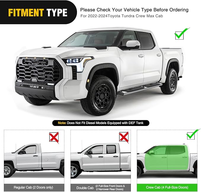 Nilight Running Boards for 2022 2023 2024 2025 2026 Toyota Tundra Crew Max Cab 4 Full Size Doors 6 Inch Stainless Steel Bolt-on Side Step Nerf Bars