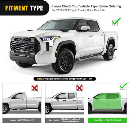 Nilight Running Boards for 2022 2023 2024 2025 2026 Toyota Tundra Crew Max Cab 4 Full Size Doors 6 Inch Stainless Steel Bolt-on Side Step Nerf Bars