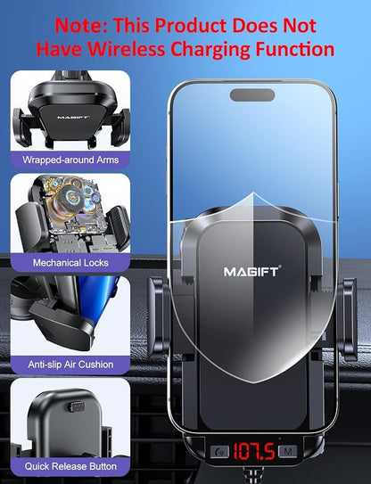 Bluetooth Car Adapter | with Phone Holder, PD 48W Fast Charging, Strong Microphone, HiFi Bass Sound, Hands-Free Call, Support USB/TF Drive
