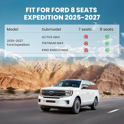 LASFIT Floor Mats&Cargo with Backrest Mats for 8 Seats 2025 2026 2027 Ford Expedition MAX, All Weather TPE Custom Fit for Car Liners, 1st& 2nd& 3rd, (Only Fit 3rd Row 40/20/40 Split Bench seat) 5pcs