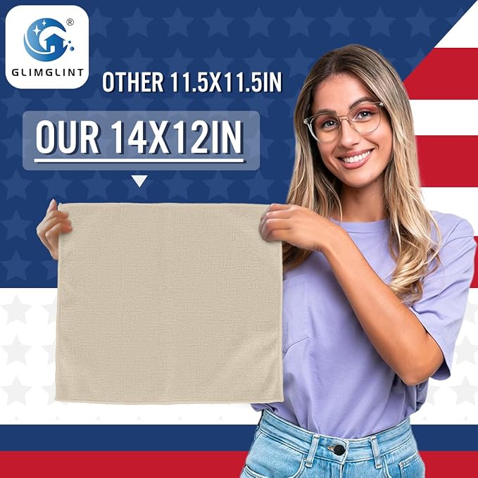 GLIMGLINT Brown Microfiber Cleaning Cloth,12PK Reusable Cleaning Rags, Highly Absorbent Shop Rags Bulk, All-Purpose Car Cleaning Towels for TV Screen, Kitchen, Bathroom, Restaurant Garage, 14"X12"