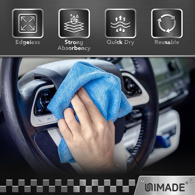 UNIMADE Microfiber Cleaning Cloth, 24 Pack Reusable Microfiber Towels for Cars Lint Free Cleaning Shop Towel Rags for Home Kitchen Automotive Bar Mechanic Restaurant Garage, 11"x 12", Blue