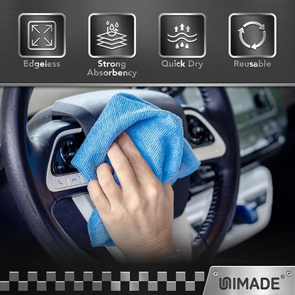 UNIMADE Microfiber Cleaning Cloth, 24 Pack Reusable Microfiber Towels for Cars Lint Free Cleaning Shop Towel Rags for Home Kitchen Automotive Bar Mechanic Restaurant Garage, 11"x 12", Blue