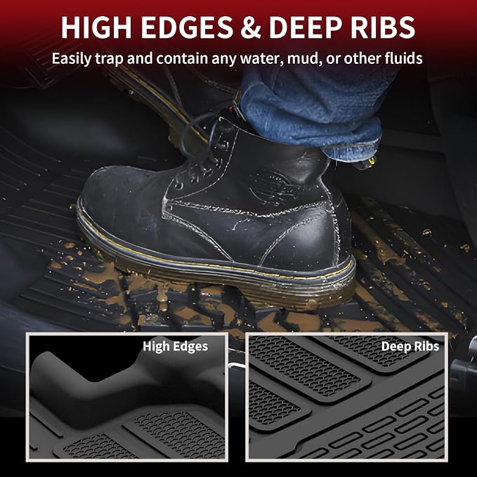 LASFIT Floor Mats & Trunk Mat for Jeep Grand Wagoneer 2022-2025 7 Seats Only (NOT Fit for L or 8 Seats) All Weather TPE Custom Fit Floor Liners Cargo Mat Black