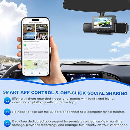 4 Channel Dash Cam Front and Rear with 360° View for All-Round Protection, 4-Way Recording, Built-in 5G WiFi & GPS, APP Control, 8 IR LEDs, 24H Parking Monitor, G-Sensor, Free TF Card (32, GB)