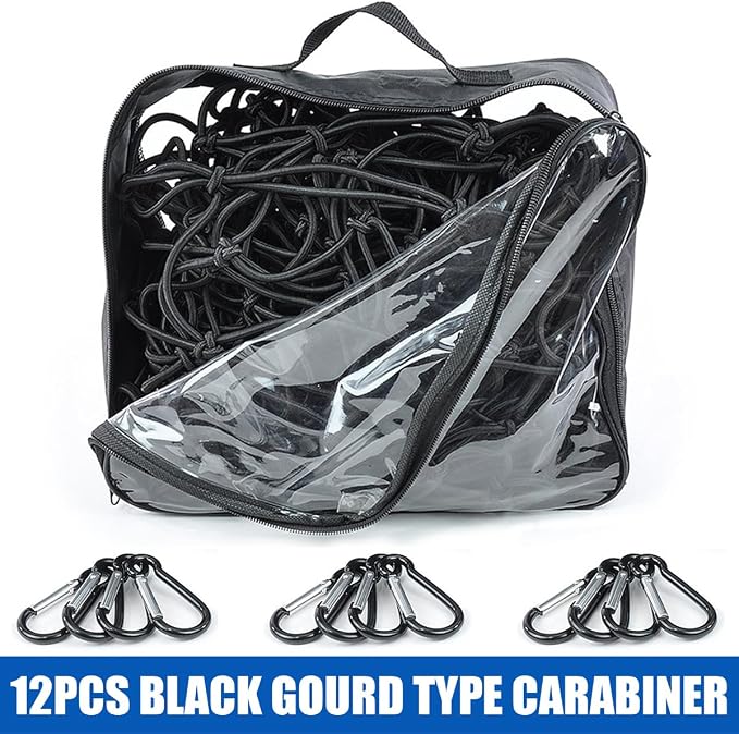 Osilly Cargo Net for Pickup Truck Bed, 4'x6' Stretches to 8'x12', Roof Rack Cargo Net with 12 Metal Carabiners & 1 Storage Bag, Small 4"x4" Latex Bungee Mesh, Car Exterior Accessories