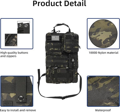 Tactical Car Seat Back Organizer,Tactical Molle Seat Back Organizer with 6 Detachable Molle Pouch,Universal Fits for Car Truck Jeep Vehicle