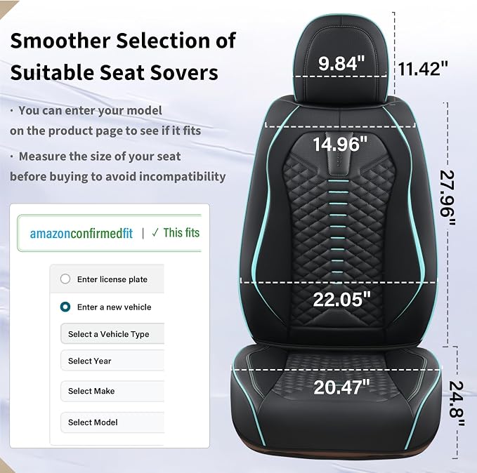Coverado Leather Seat Covers, Car Seat Covers Full Set, Nappa Leather Seat Covers for Cars, Car Seat Protector Waterproof, Black Car Seat Cover, Universal Seat Cover Fit for Most Cars(Black&Blue)