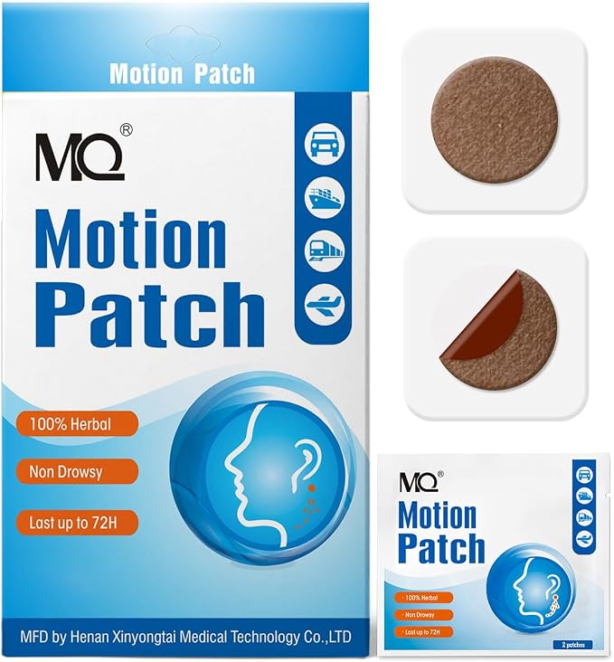 MQ Motion Sickness Patch,50 Count,Non Drowsy Sea Sickness Patches Behind Ear for Cruise Ship Travel, Waterproof Car Sick Patches Fast Acting & Long Last 72H