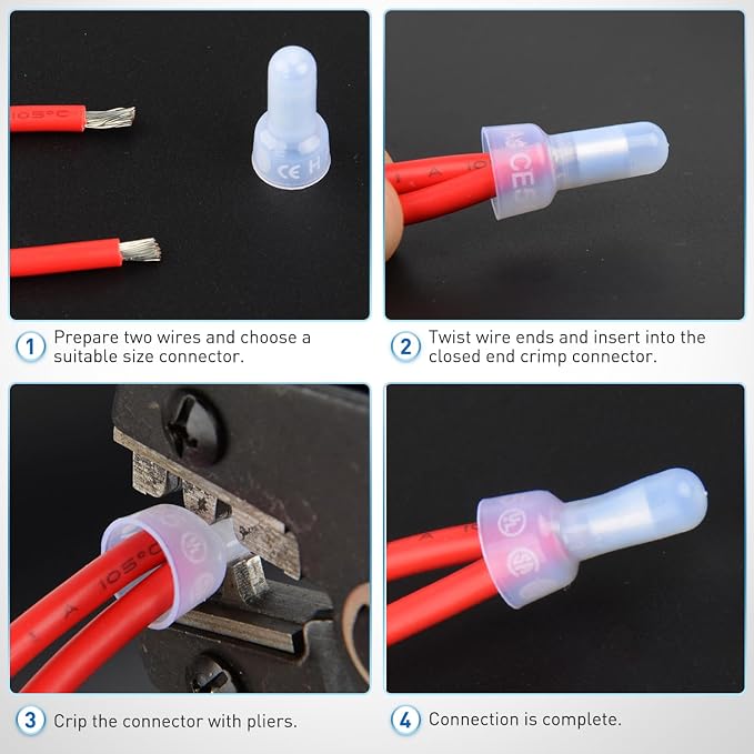 Nilight 300PCS CE1 Closed End Crimp Terminal 22-16 Gauge Nylon Insulated Closed End Wire Cap Wire Connectors Crimp Cap Terminals Connectors for Automotive Car Truck Boats Marine Electrical Wiring