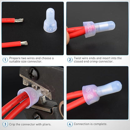 Nilight 300PCS CE1 Closed End Crimp Terminal 22-16 Gauge Nylon Insulated Closed End Wire Cap Wire Connectors Crimp Cap Terminals Connectors for Automotive Car Truck Boats Marine Electrical Wiring