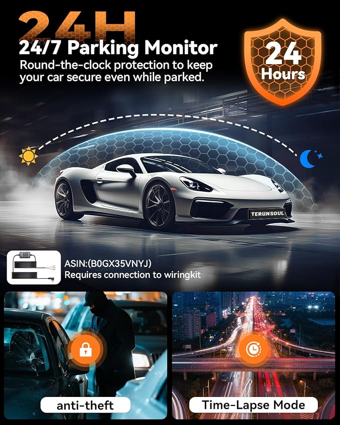 4K Dash Cam Front and Rear, Full HD 3 Channel Dashcam, Free 128GB Memory Card, Built-in 5.8GHz WiFi Built-in GPS, Collision Sensor, Night Vision, 3.16" IPS, 24H Parking Mode（Black）