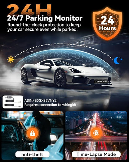 4K Dash Cam Front and Rear, Full HD 3 Channel Dashcam, Free 128GB Memory Card, Built-in 5.8GHz WiFi Built-in GPS, Collision Sensor, Night Vision, 3.16" IPS, 24H Parking Mode（Black）