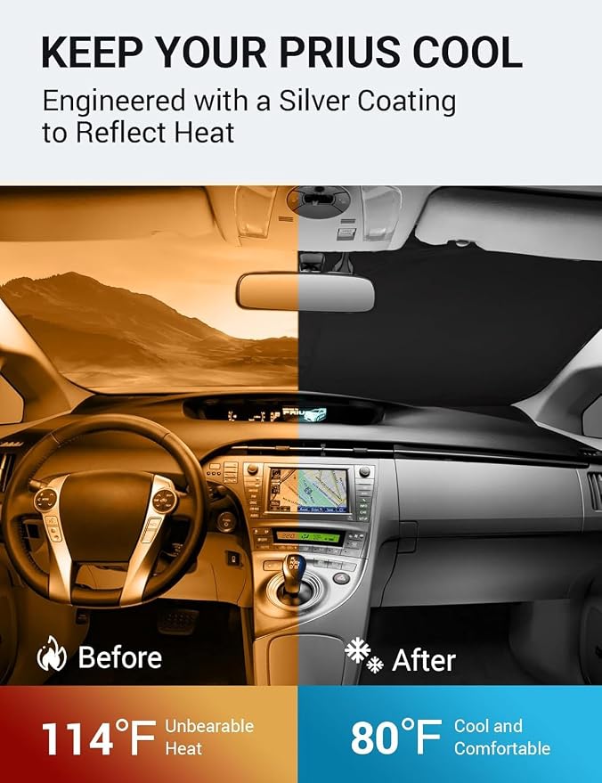 Proadsy 2026 Upgrade Windshield Sun Shade Custom Fit 2010-2015 Toyota Prius Foldable Front Sunshade Protector Sun Visor Blocks UV Rays Keep Car Cooler