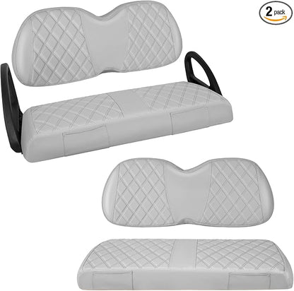 Full Set Golf Cart Seat Covers for Club Car Tempo OEM, Grey | Front & Rear Set (2-Piece), Premium Vinyl Leather Replacement Standard Cushion Covers, No Tools Needed & Easy to Clean