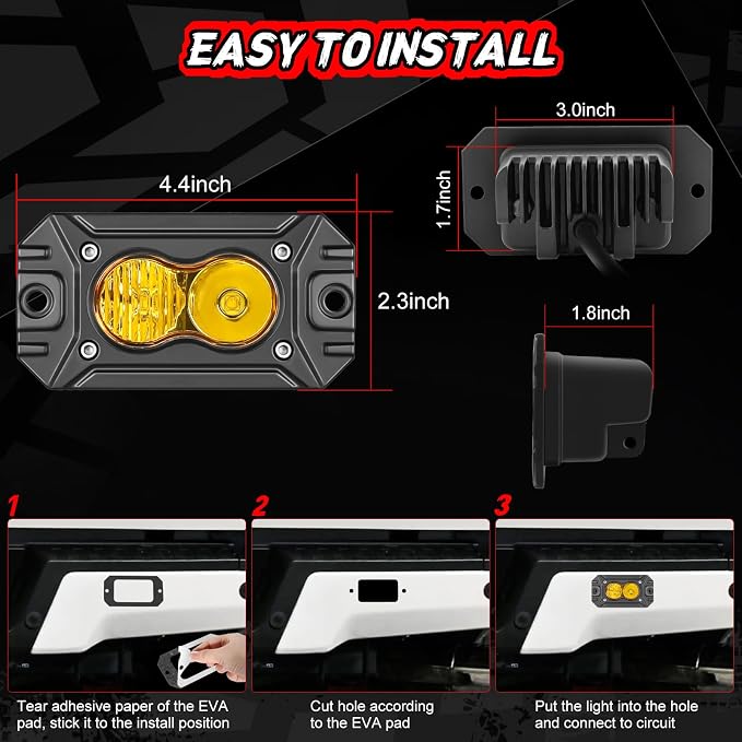 Flush Mount Pod Lights Yellow, Auto Power Plus 2PCS 40W LED Driving Lights Amber LED Pods Off Road Lights Bumper Fog Lights Flush LED Light Bar Backup Light Cube for Truck Pickup ATV UTV Boat 4x4