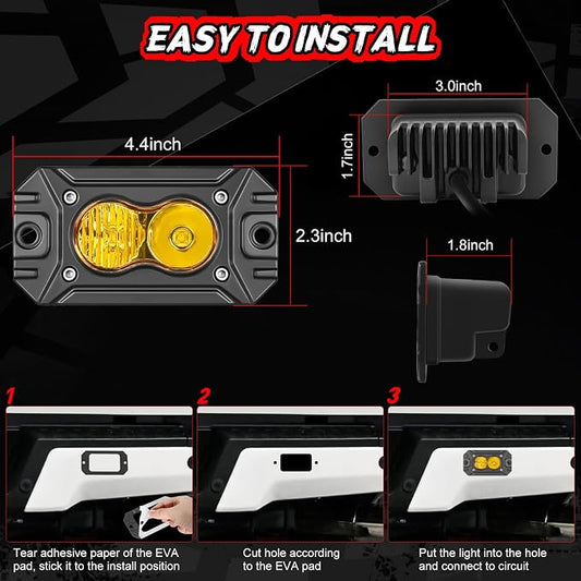 Flush Mount Pod Lights Yellow, Auto Power Plus 2PCS 40W LED Driving Lights Amber LED Pods Off Road Lights Bumper Fog Lights Flush LED Light Bar Backup Light Cube for Truck Pickup ATV UTV Boat 4x4