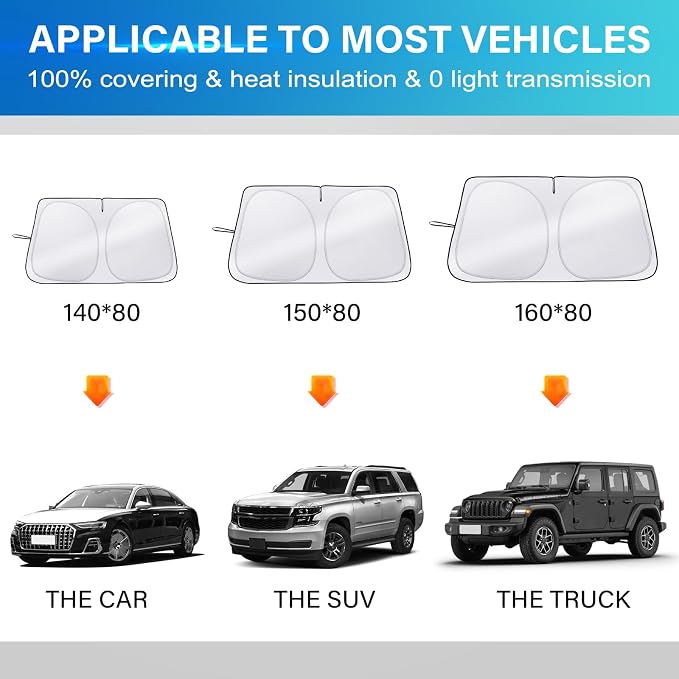 Sun Shade for Car Windshield, Foldable Universal Car Windshield Sun Shade UV Rays Reflective Sun Visor Shade Keeps Vehicle Cool for Cars, Trucks, SUVs (59 x 31.5 in)