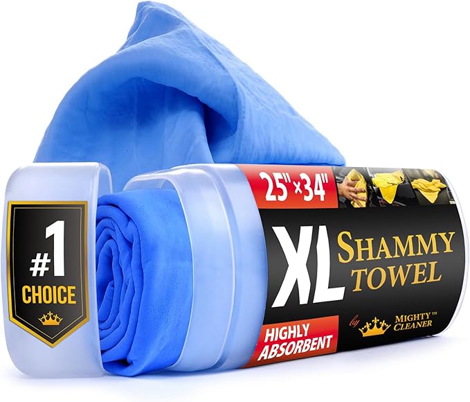 Premium XL Shammy Towel for Car - (34”x25”) - Super Absorbent Chamois Cloth - Spots and Scratch-Free - Reusable Car Drying Towels