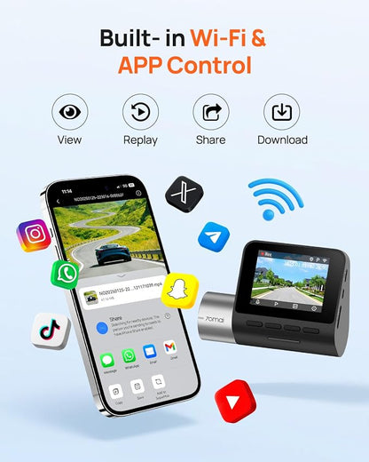 70mai 2.7K Dash Cam Front A500S, 1944P Dash Camera for Cars with Sony IMX335, Dashcam Built-in WiFi GPS, Optional Rear Dashcam, ADAS, 2'' IPS LCD Screen, 24H Parking Mode, WDR, Super Night Vision