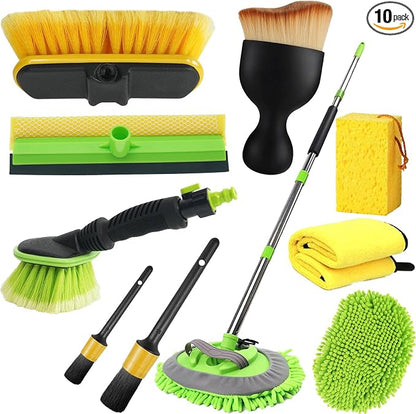 Car Detailing Kit Exterior, Car Wash Brush Kit with Long Handle 10pcs Set, Car Windshield Cleaner, Professional Car Care kits, Car Detailing Brush Set, Car Cleaning Drill Brush Kit with Extension Pole