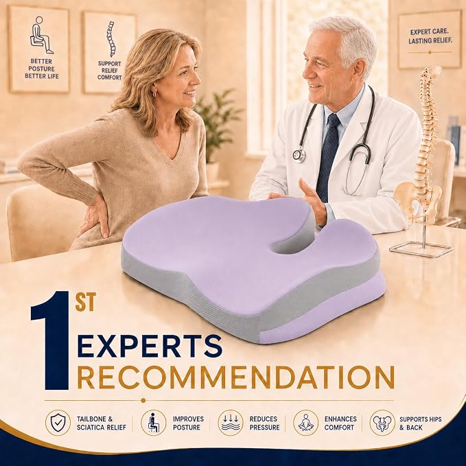 Seat Cushions for Office Chairs Wheelchair Cushion for Long Sitting Back Pain，Memory Foam Seat Car Computer Desk Chair Cushion，Coccyx Cushion for Tailbone Pain Relief Office Chair Butt Pillow Purple