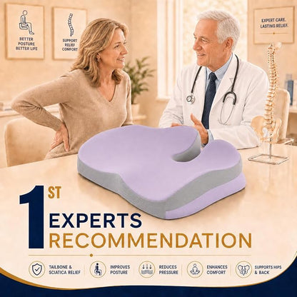 Seat Cushions for Office Chairs Wheelchair Cushion for Long Sitting Back Pain，Memory Foam Seat Car Computer Desk Chair Cushion，Coccyx Cushion for Tailbone Pain Relief Office Chair Butt Pillow Purple