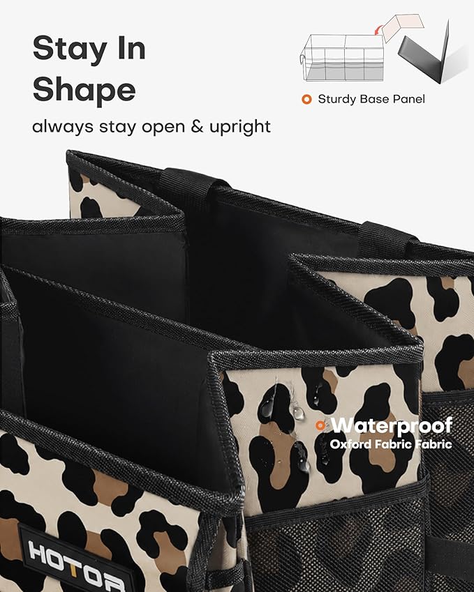 HOTOR Trunk Organizer - Car Organizer, Foldable Trunk organizer for SUVs & Sedans, Sturdy Car Organization for Car Accessories, Tools, Sundries, Leopard, 2 Compartments, 21.3"×12.6"×10.6"