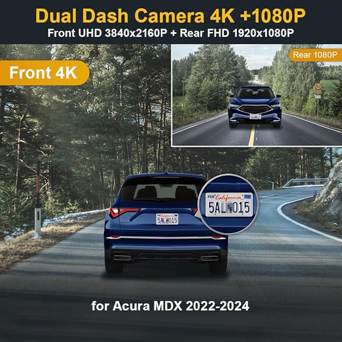 Fitcamx Front 4K+Rear 1080P Dash Cam Suitable for Acura MDX 2022 2023 2024, Gen4 (with Auto Dimming), OEM Look, Dual HD Video, Loop Recording, Built-in WiFi & APP, G-Sensor, Easy to Use, 128GB Card