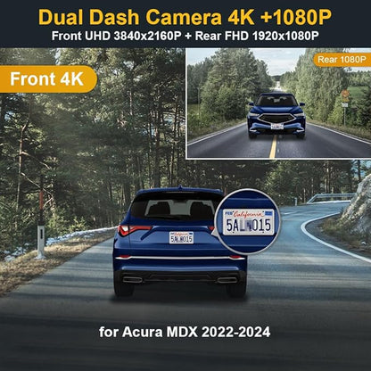 Fitcamx Front 4K+Rear 1080P Dash Cam Suitable for Acura MDX 2022 2023 2024, Gen4 (with Auto Dimming), OEM Look, Dual HD Video, Loop Recording, Built-in WiFi & APP, G-Sensor, Easy to Use, 128GB Card