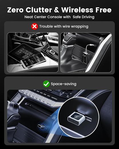 Wireless Carplay Adapter for Apple iPhone, Converts Wired to Wireless Mini CarPlay Kit with USB-C to USB-A Adapter for Cars from 2016 and iOS 10+ (Silver)