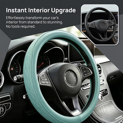 Zpana Car Steering Wheel Cover, 14.5-15" Breathable Soft Leather Vehicle Steering Wheel Protector with Anti-Slip Lining, Comfortable Auto Interior Decoration Accessories, Universal Fit (Tiffany Lane)