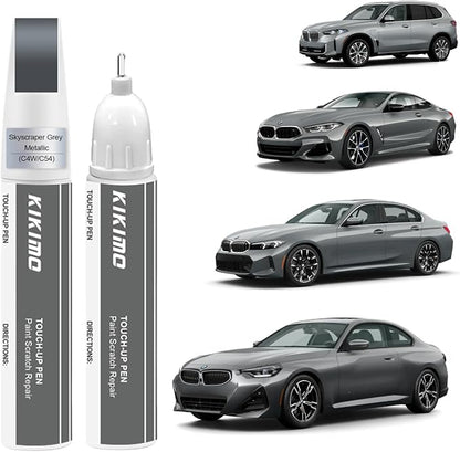KIKIMO for BMW Touch Up Paint(Skyscraper Grey Metallic(C4W/C54)), Car Paint Repair Kit for BMW, 2 In 1 Scratches Repair with Pen Tip and Brush, Color-Matched for Quick & Easy Fix