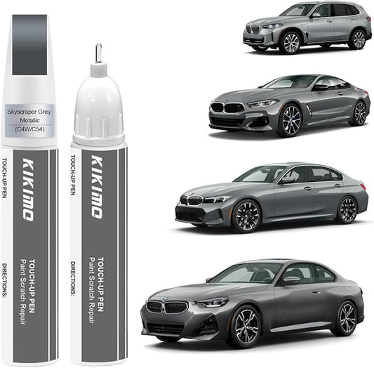 KIKIMO for BMW Touch Up Paint(Skyscraper Grey Metallic(C4W/C54)), Car Paint Repair Kit for BMW, 2 In 1 Scratches Repair with Pen Tip and Brush, Color-Matched for Quick & Easy Fix