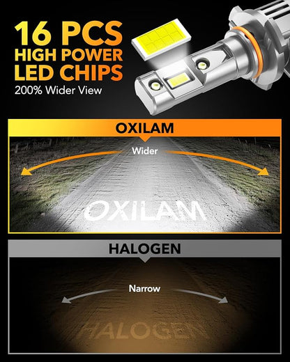 OXILAM 9006 LED Bulbs, 800% Brighter 30000LM, 6500K White HB4 CANBUS Ready LED Bulbs for Low Beam Replacement, Pack of 2
