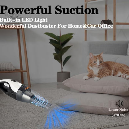 BZY Handheld Vacuum Cleaner Cordless Rechargeable 17500Pa Strong Suction Small Handheld Vacuum with LED Light Portable Car Vacuum Cleaner with Multi-Nozzles & Washable Filter 35Min for Car Home Pet